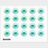 Turquoise White Green Zebra Leopard Skin Monogram Ronde Sticker (Vel)