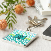Turquoise White Green Zebra Leopard Skin Monogram Sleutelhanger (Zijkant)