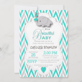 Turquoise, White & Grey Elephant Baby shower Kaart (Voorkant)