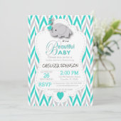 Turquoise, White & Grey Elephant Baby shower Kaart (Staand voorkant)
