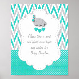 Turquoise, White Grey Elephant Baby shower Poster