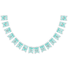 Turquoise, White Grey Elephant Baby shower Vlaggetjes