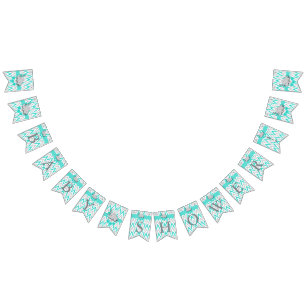 Turquoise, White Grey Elephant Baby shower Vlaggetjes