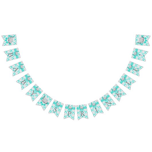 Turquoise, White Grey Elephant Baby Sprinkle Vlaggetjes (Alle)