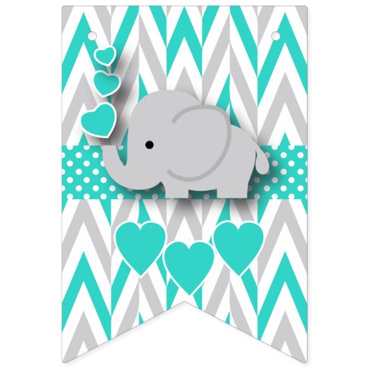 Turquoise, White Grey Elephant Baby Sprinkle Vlaggetjes (Eerste vlag)