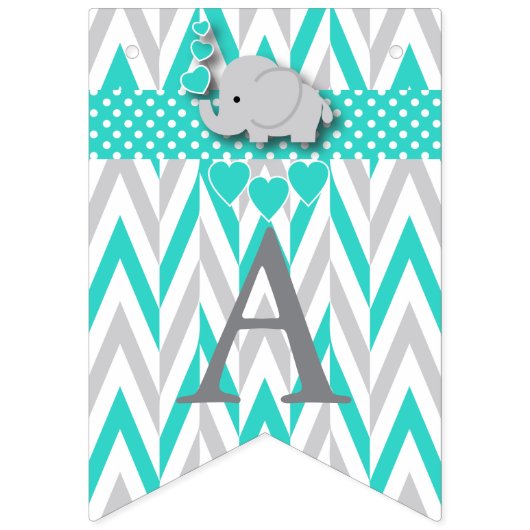 Turquoise, White Grey Elephant Baby Sprinkle Vlaggetjes (Derde vlag)