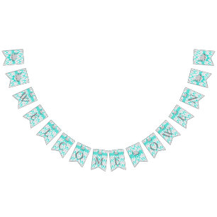 Turquoise, White Grey 🐘 Elephant Baby Welcome Vlaggetjes