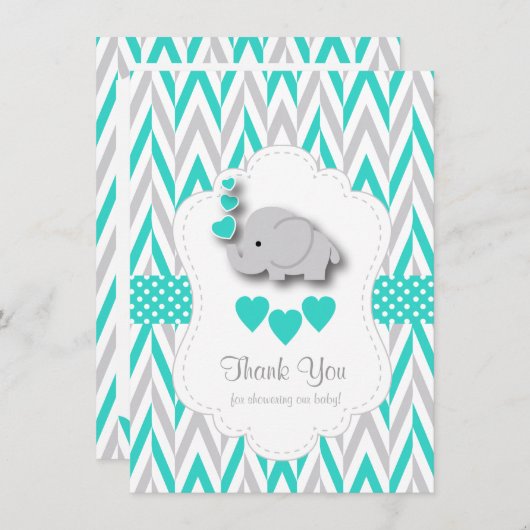 Turquoise, White, Grey Elephant Dank je Bedankkaart (Voorkant / Achterkant)