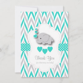 Turquoise, White, Grey Elephant Dank je Bedankkaart