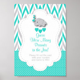 Turquoise, White Grey Elephant Game Instruction Poster