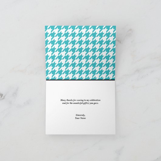 Turquoise White Houndstooth aangepaste bedankkaart (Binnen)