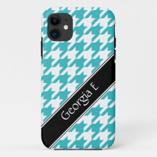 Turquoise & White Houndstooth aangepaste iPhone 5- 11 Hoesje