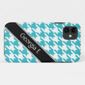 Turquoise & White Houndstooth aangepaste iPhone 5- Case-Mate iPhone Case (Achterkant (horizontaal))
