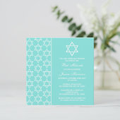Turquoise & White Jewish Star van David Bat Mitzva Kaart (Staand voorkant)