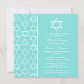 Turquoise & White Jewish Star van David Bat Mitzva Kaart (Voorkant)