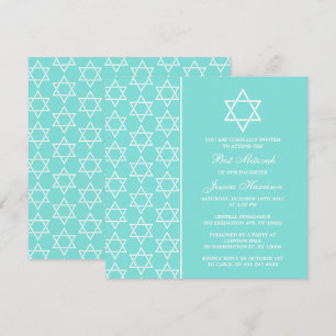 Turquoise & White Jewish Star van David Bat Mitzva Kaart