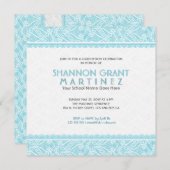 Turquoise & White  Lace-Elegant Afstudeerder Invit Kaart (Voorkant / Achterkant)