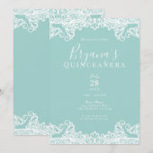 Turquoise & White Lace Elegant Quinceañera Party Kaart (Voorkant / Achterkant)