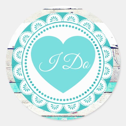 Turquoise White Lacey I do WeddingStickers Ronde Sticker (Voorkant)