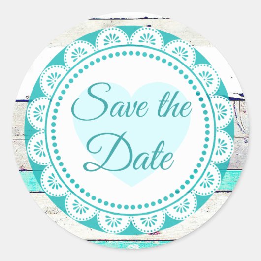 Turquoise White Lacey Save the Date Stickers (Voorkant)
