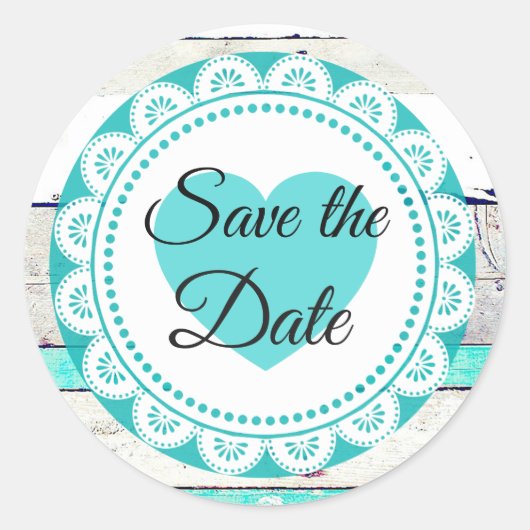 Turquoise White Lacey Save the Date Stickers (Voorkant)