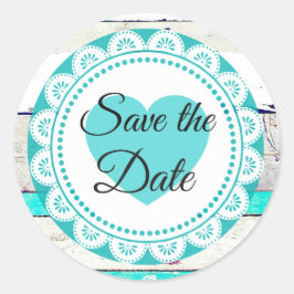 Turquoise White Lacey Save the Date Stickers