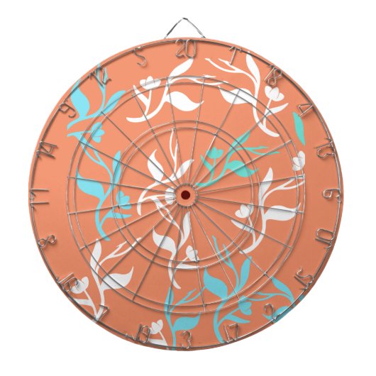 Turquoise White Leaves Pattern Product Dartbord (Voorkant)