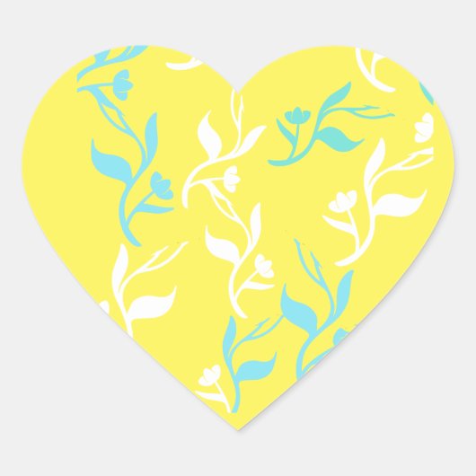 Turquoise White Leaves Pattern Product Hart Sticker (Voorkant)