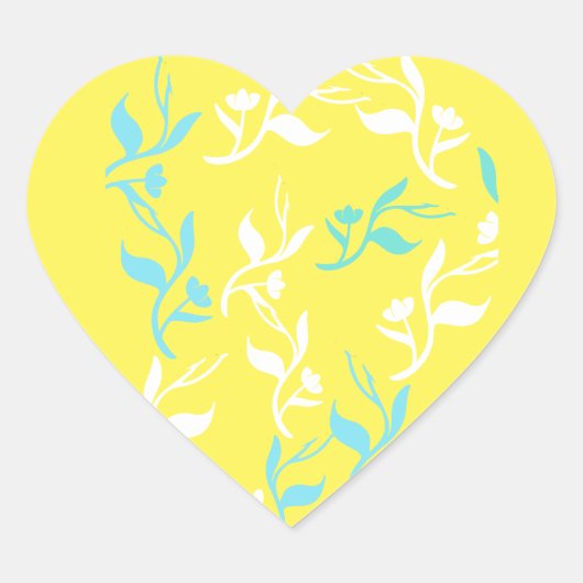 Turquoise White Leaves Pattern Product Hart Sticker (Voorkant)