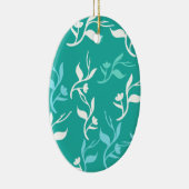 Turquoise White Leaves Pattern Product Keramisch Ornament (Rechts)