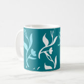 Turquoise White Leaves Pattern Product Koffiemok (Voorkant links)