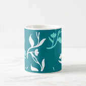 Turquoise White Leaves Pattern Product Koffiemok (Center)