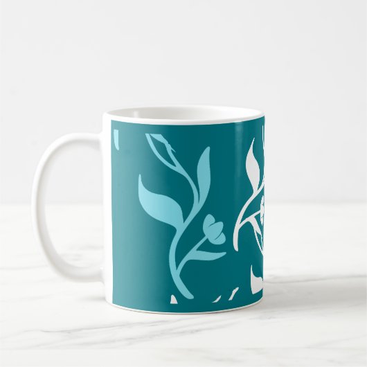 Turquoise White Leaves Pattern Product Koffiemok (Links)