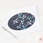 Turquoise White Leaves Pattern Product Ovale Sticker (Envelop)