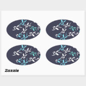 Turquoise White Leaves Pattern Product Ovale Sticker (Vel)