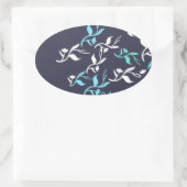 Turquoise White Leaves Pattern Product Ovale Sticker (Tas)