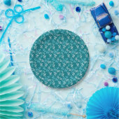 Turquoise White Leaves Pattern Product Papieren Bordje (Feest)