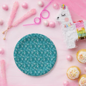 Turquoise White Leaves Pattern Product Papieren Bordje (Feest)