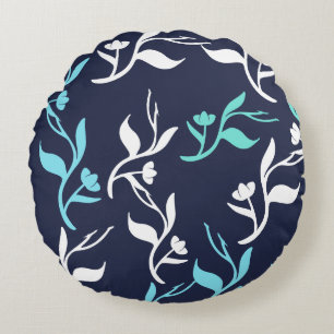 Turquoise White Leaves Pattern Product Rond Kussen