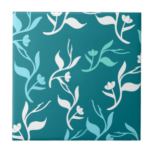 Turquoise White Leaves Pattern Product Tegeltje