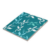 Turquoise White Leaves Pattern Product Tegeltje (Zijkant)