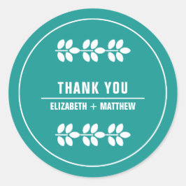Turquoise White Leaves Weddenschap Ronde Sticker