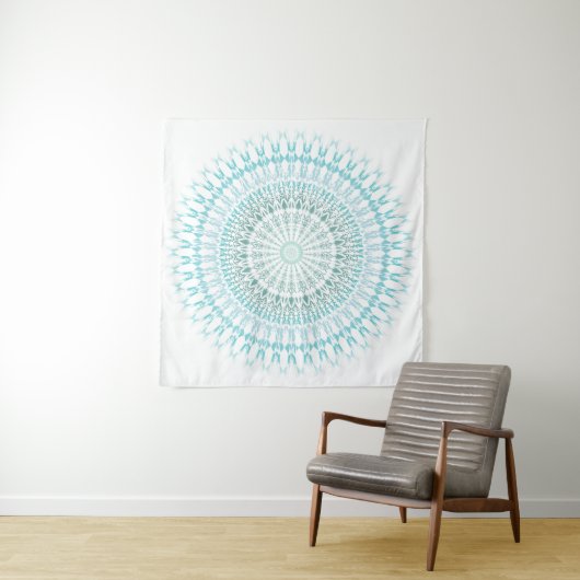 Turquoise White Mandala Wandkleed (In situ)
