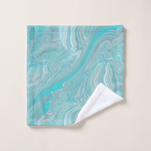 Turquoise White Marble Abstracte Art Bad Handdoek (Wasdoekje)