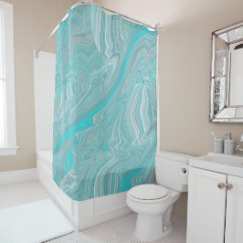 Turquoise White Marble Abstracte Art Douchegordijn