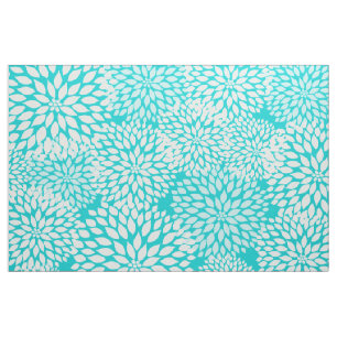 Turquoise White Modern Dahlia florale afdruk Stof