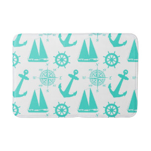 Turquoise White Nautical Coastal Boating Badmat