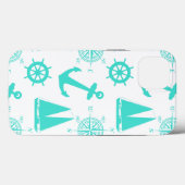 Turquoise White Nautical Coastal Boating Case-Mate iPhone Case (Achterkant (horizontaal))