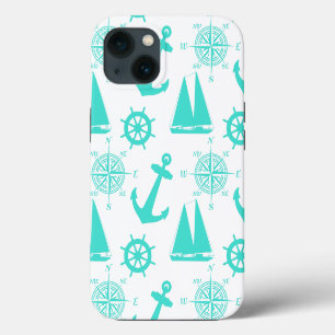 Turquoise White Nautical Coastal Boating Case-Mate iPhone Case