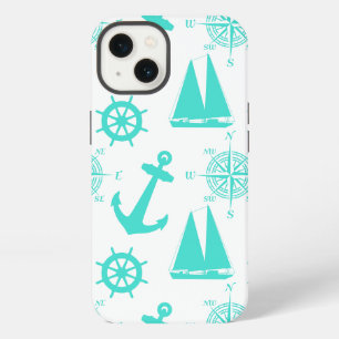 Turquoise White Nautical Coastal Boating iPhone 13 Hoesje